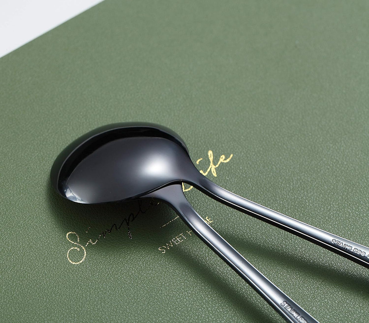 6-Piece Stainless Steel Round Spoons - Black Titanium Plated, Dishwasher Safe