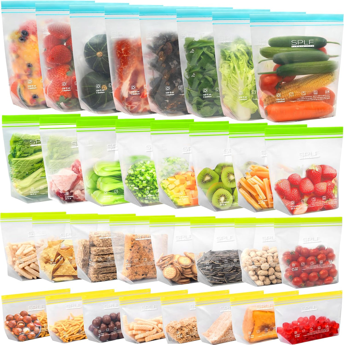 32 Pack Reusable Food Storage Bags Dishwasher Microwave Safe