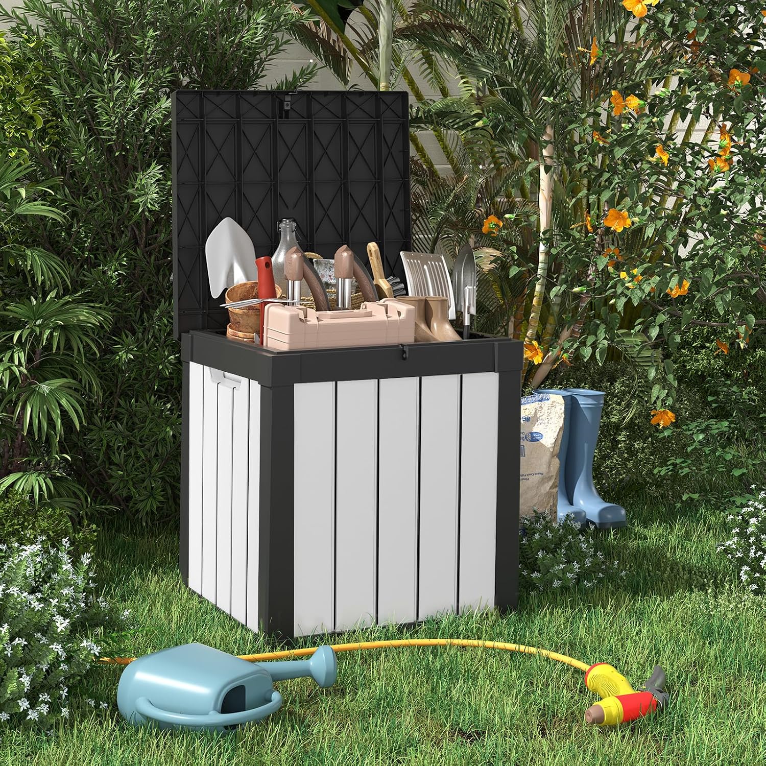 53 Gallon Package Delivery Boxes for Outside, Lokable Secure Resin Package Delivery Box with Lid, Weatherproof and