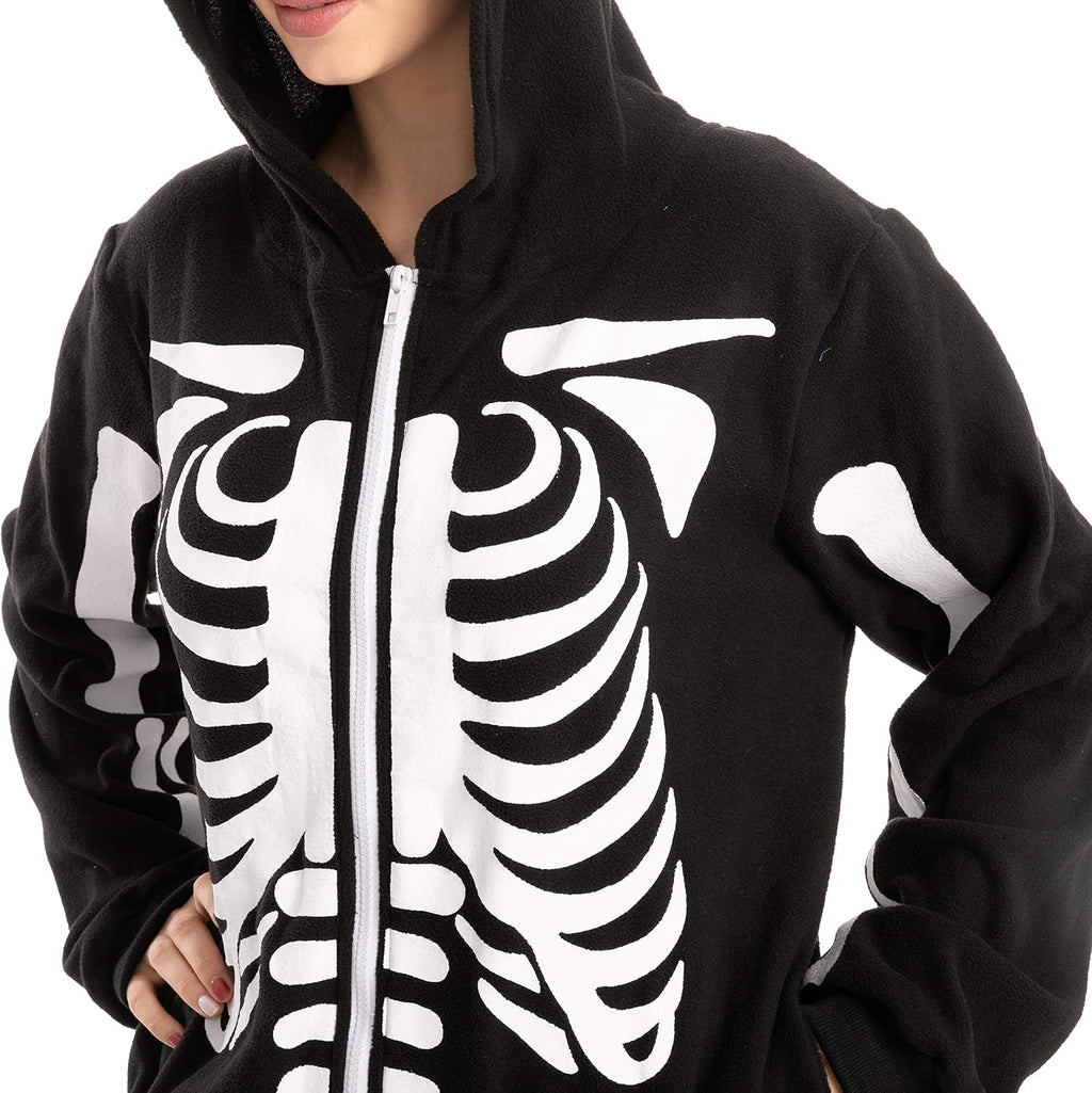 Halloween Skeleton Costume, Unisex Skeleton Costume Jumpsuit for Adult Halloween Themed Parties