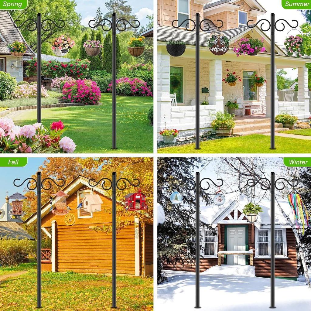 Double Shepherds Hooks for Outdoor,2 Pack 110Inch Bird Feeder Pole with 5 Prongs Base,Heavy Duty Shepherds