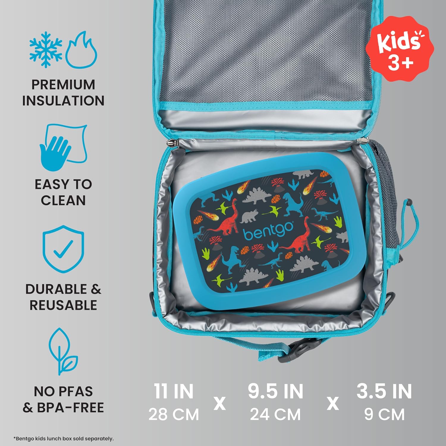Kids Prints Double-Insulated Reusable Lunch Bag | For Kids 3+, Adjustable Strap; Holds Lunch Box/Water Bottle/Snacks;