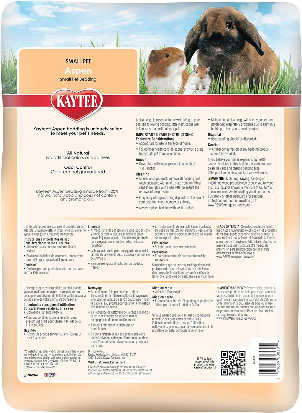 Aspen Bedding for Small Animals, 52.4 Liter | Less mess. Aspen hamster bedding. 99.9% dust-free wood shavings, guinea