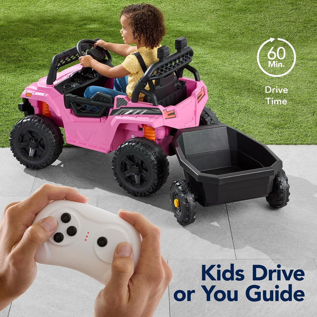 Best Choice Products Kids 12V Electric Ride On UTV Car and Trailer w/Parent Control, LED Lights, 2 Speeds, Bluetooth