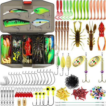 Complete Fishing Lures - Tackle Box with Tackle Included - Crankbaits, Minnows, Frogs, Vibes, Poppers, Spinners