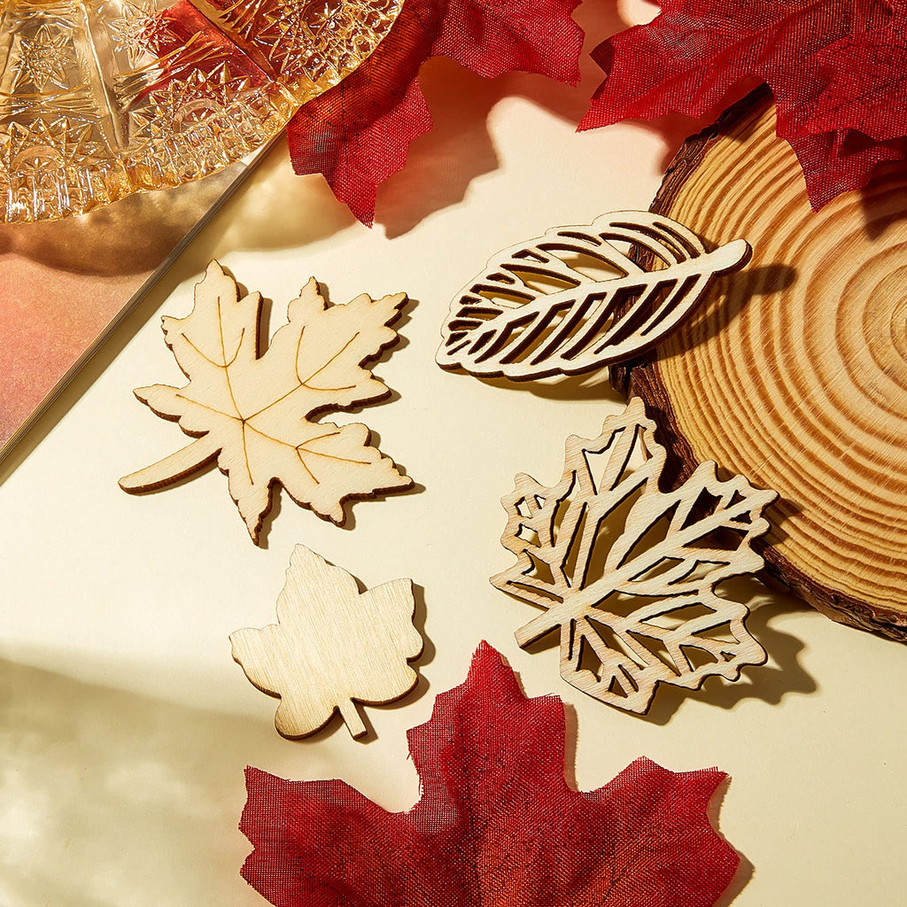 80 Pcs Unfinished Wooden Leaves Fall Crafts, 4 Styles Fall Decor