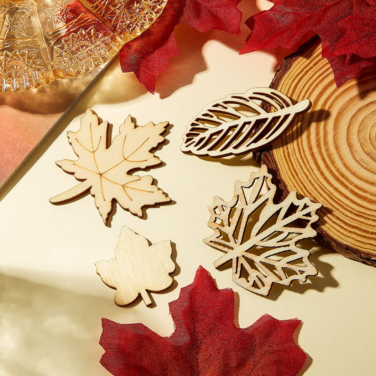 80 Pcs Unfinished Wooden Leaves Fall Crafts, 4 Styles Fall Decor