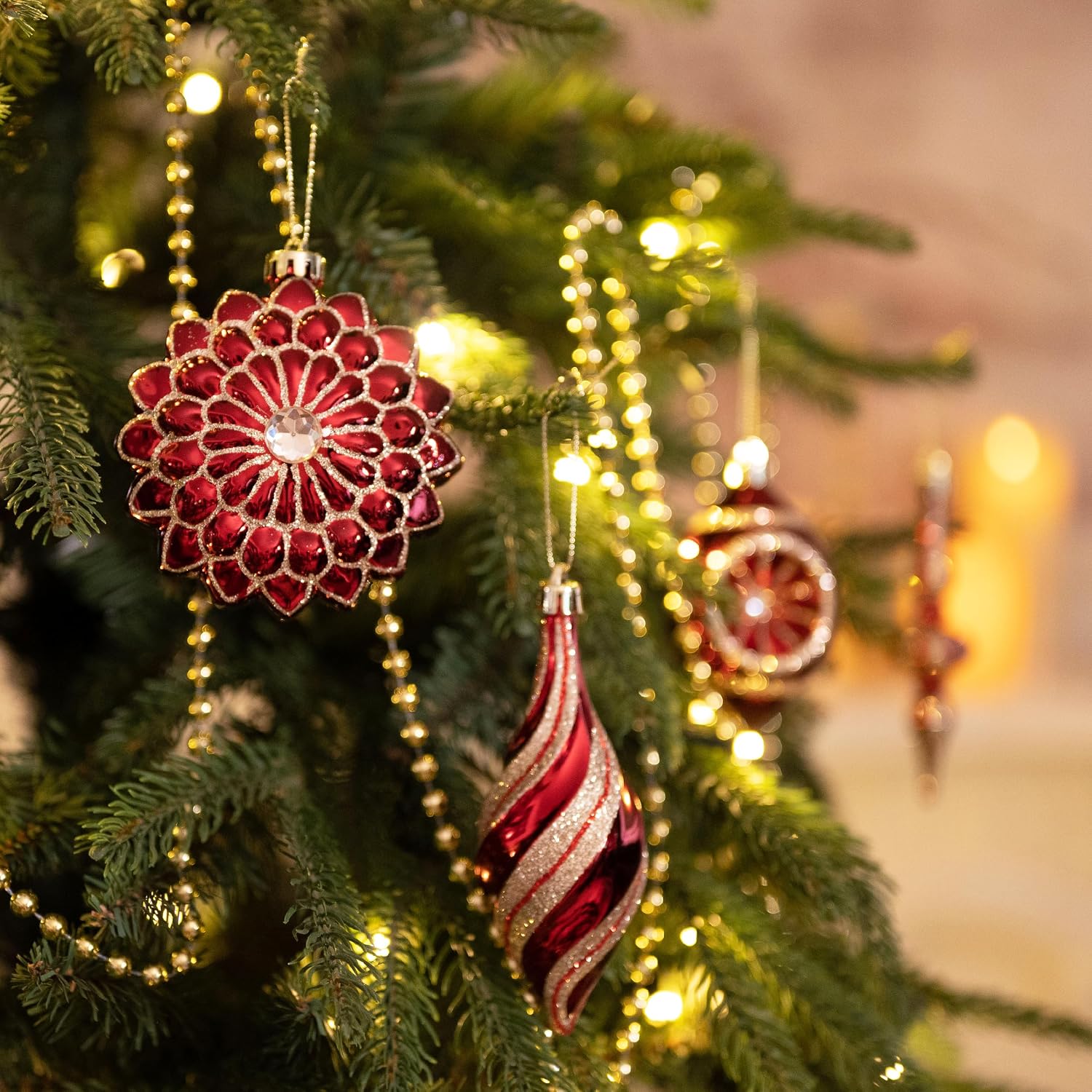 Christmas Tree Ornaments Set, 80ct Burgundy and Gold Shatterproof Christmas Tree Decorations Bulk, Luxury Hanging