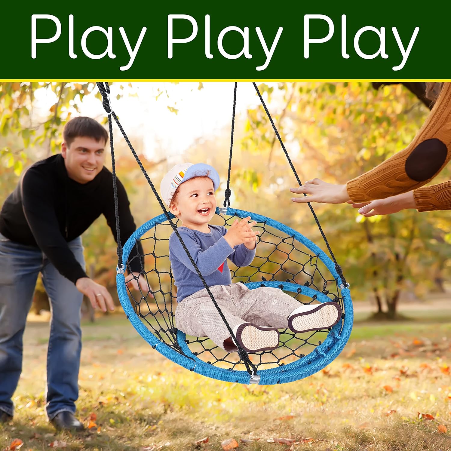 Hanging Netted Seat Swing - 35.5" Inch Kids Indoor Outdoor Yard Round Circle Saucer Swing for Trees or Swing Sets