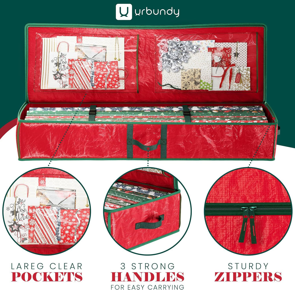 Heavy Duty Wrapping Paper Organizer Storage Bag Red - Christmas Storage Organizer For Wrapping Paper And Gift Bag