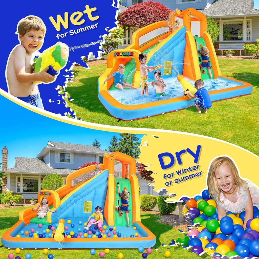 Inflatable Water Slide Park wtih Splash Pool, Climbing Wall, Water Cannon,Blow up Water Slides for Backyard Outdoor