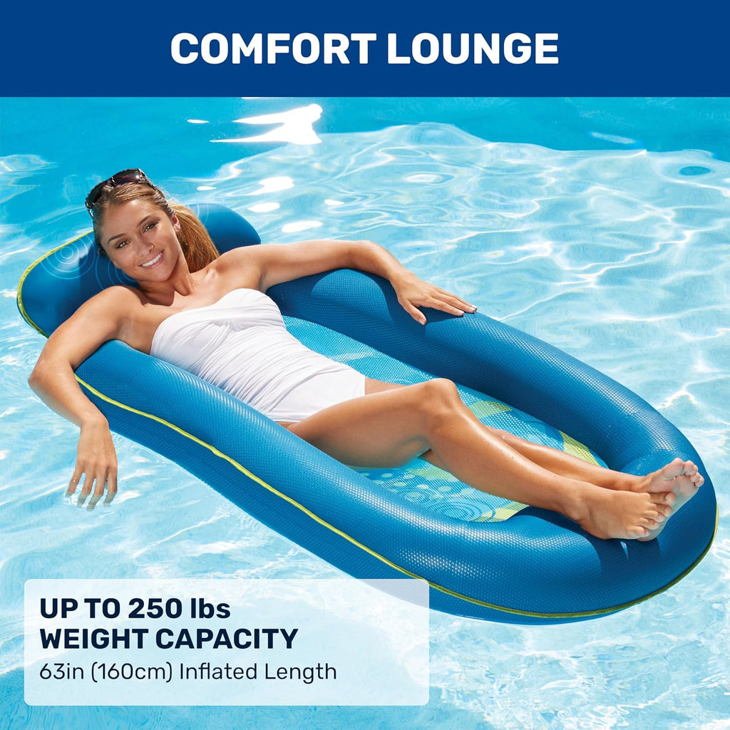 Aqua Comfort Pool Float Lounge – Inflatable Pool Floats for Adults with Headrest and Footrest – Bubble Waves