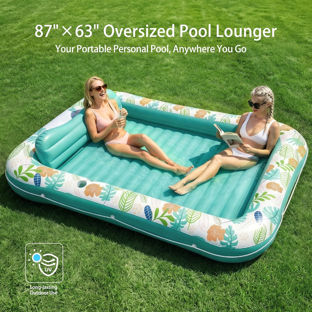 Inflatable Tanning Pool Lounger Float, Stonful 87" x 63" Pool Floats Adult with Pillow & Cup Holder, 4 in 1 Water