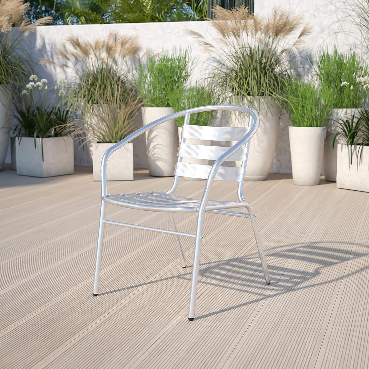 Aluminum Indoor-Outdoor Stack Chair with Triple Slat Back