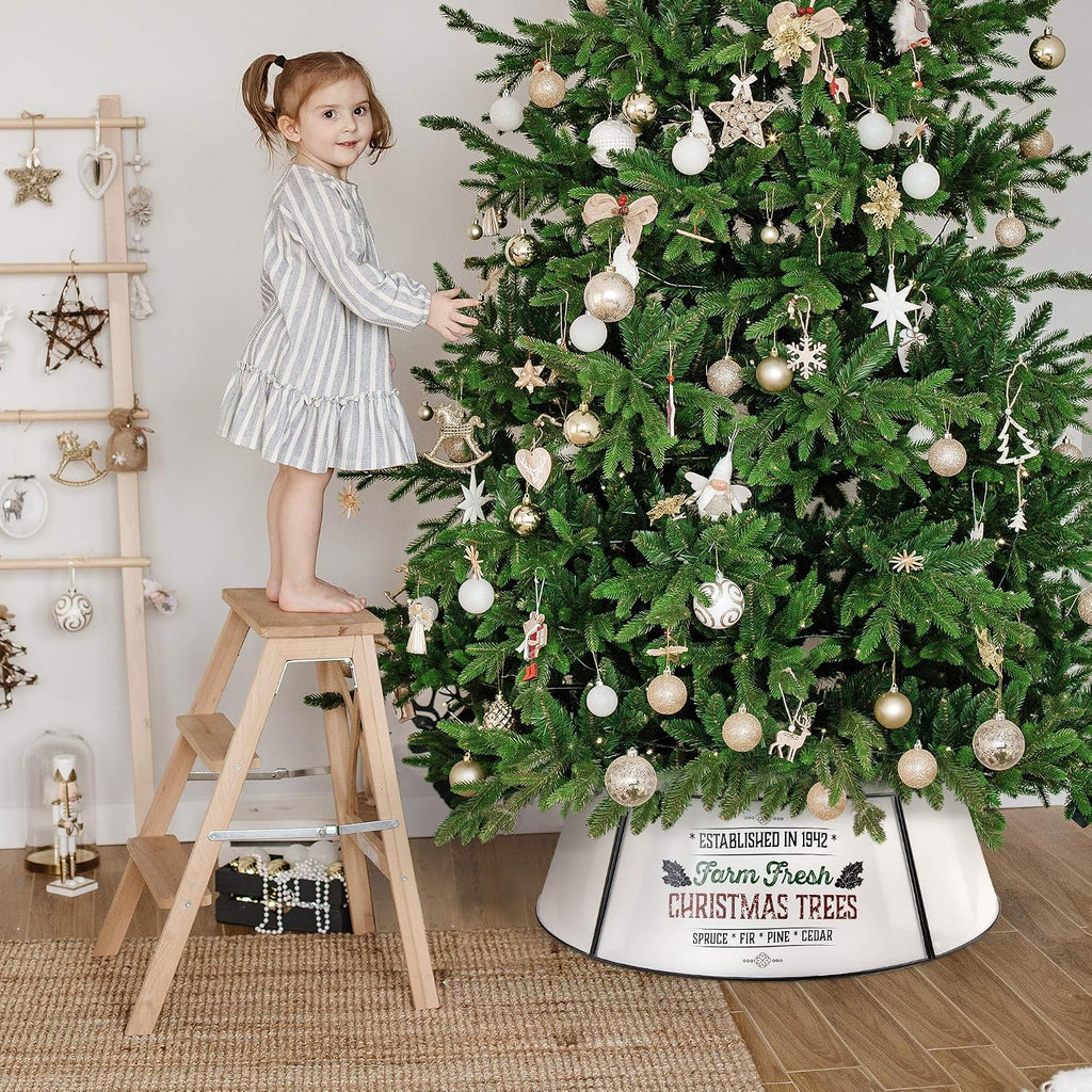 Farmhouse Christmas Tree Collar - Authentic Easy Set Up 30" Tree Ring - Beautiful White Christmas Tree Skirt