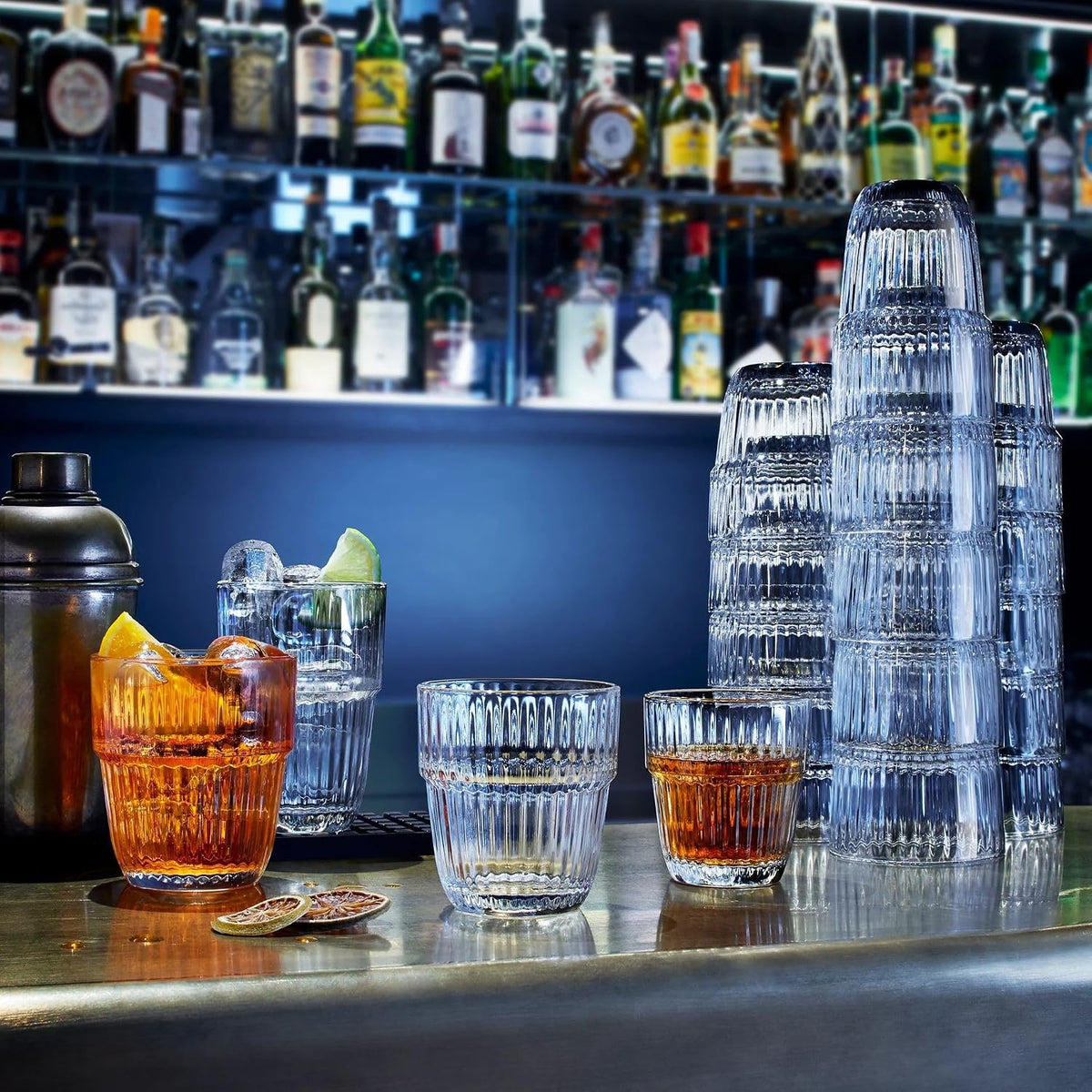 Barshine 10.38 oz. Rocks Stackable Tempered Drinking Glasses, Set of 6, Clear