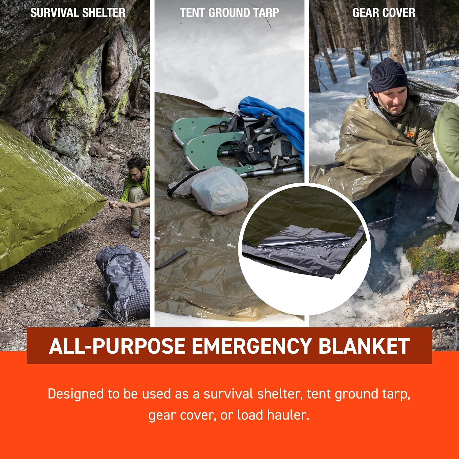 SOL 90% Heat Reflective Emergency Blanket, 58 x 98, 3.2 oz, Green | Reflects 90% of Body Heat & Resists Punctures