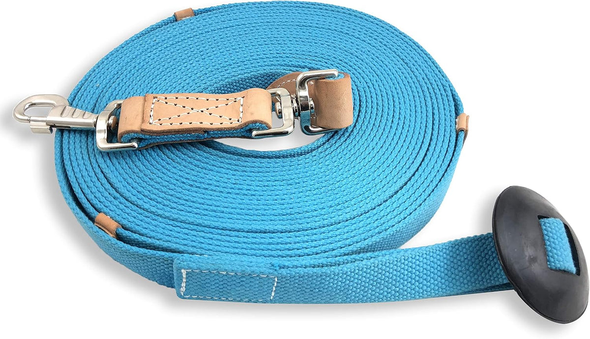 35' Flat Cotton Web Lunge Line with Bolt Snap & Rubber Stop - By Southwestern Equine (35', Turquoise)