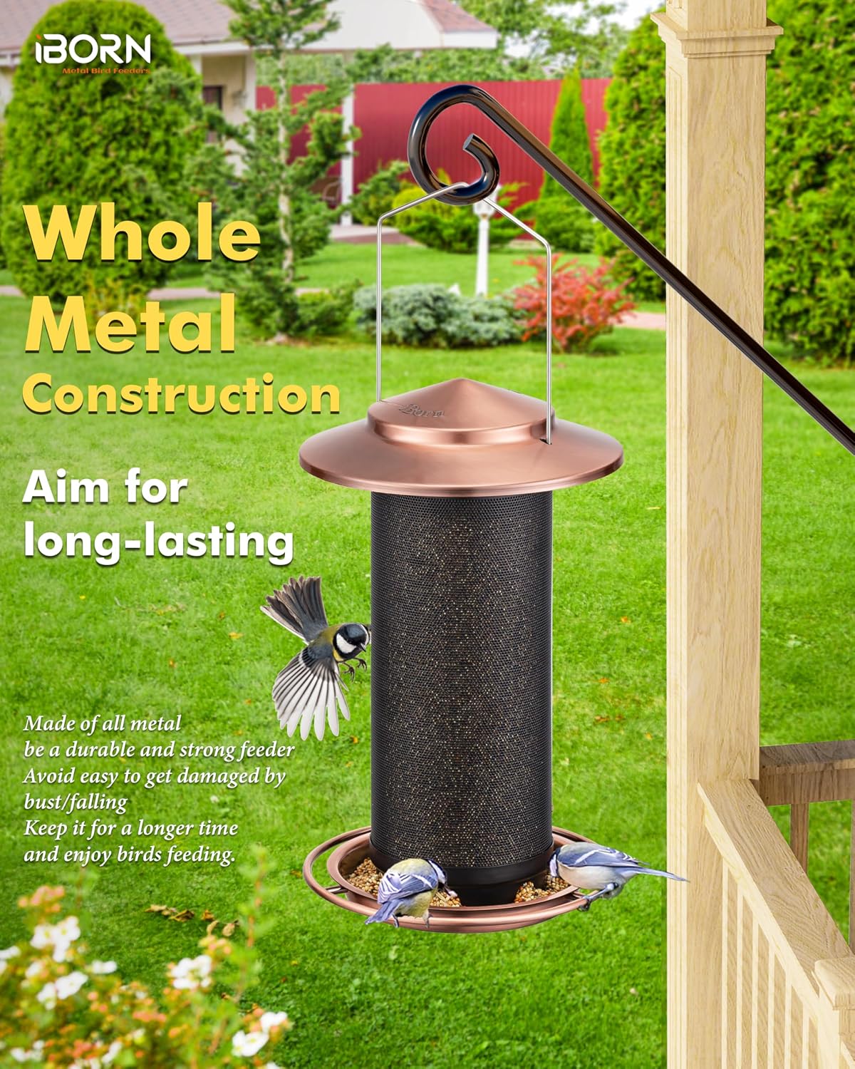 Bird Feeders for Outdoors, Metal Mesh Tube, 2.8LB, Copper-Plating, 1PK