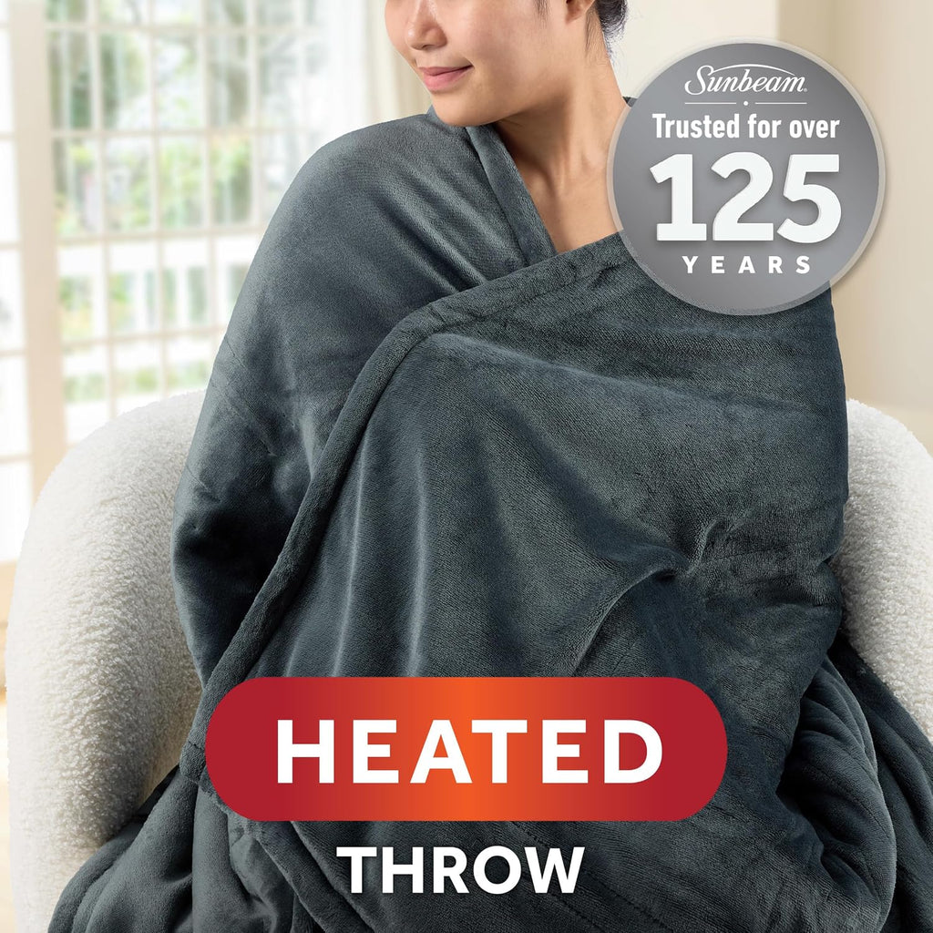 Electric Throw Royal Mink Sherpa Heated Blanket, 4 Heat Settings, 4-Hour Auto Shut-Off, Fast Heating, Luxurious and