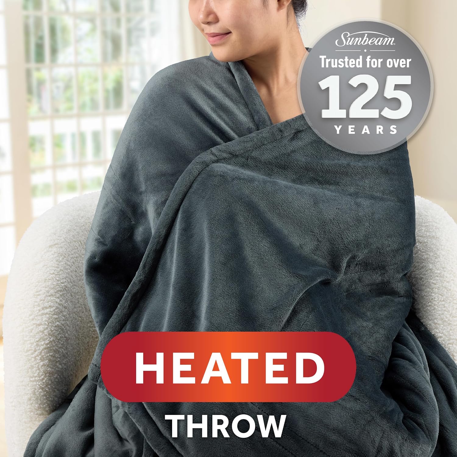 Electric Throw Royal Mink Sherpa Heated Blanket, 4 Heat Settings, 4-Hour Auto Shut-Off, Fast Heating, Luxurious and