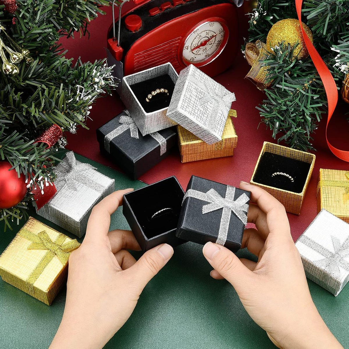 12 Pack Jewelry Gift Box, 2x2x1.2 inch Square Ring Box Earring Box Cardboard Boxes Small Display Boxes with Bowknot