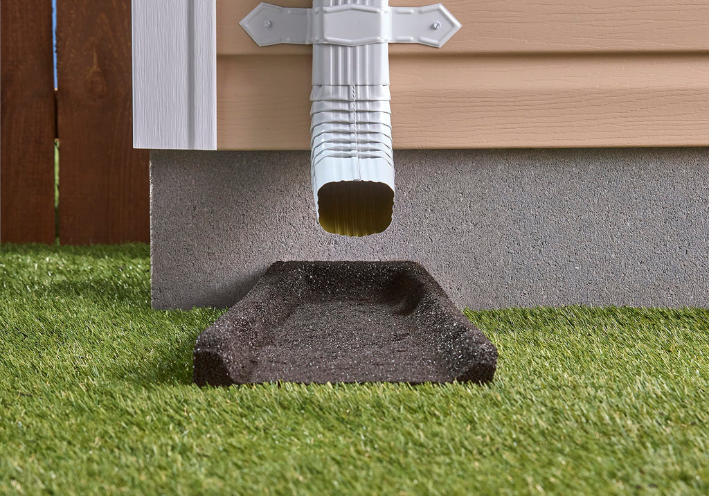 2 Pack Premium Rubber Downspout Splash Block, Rain Guard, Stone Textured Drain Extender (Black)