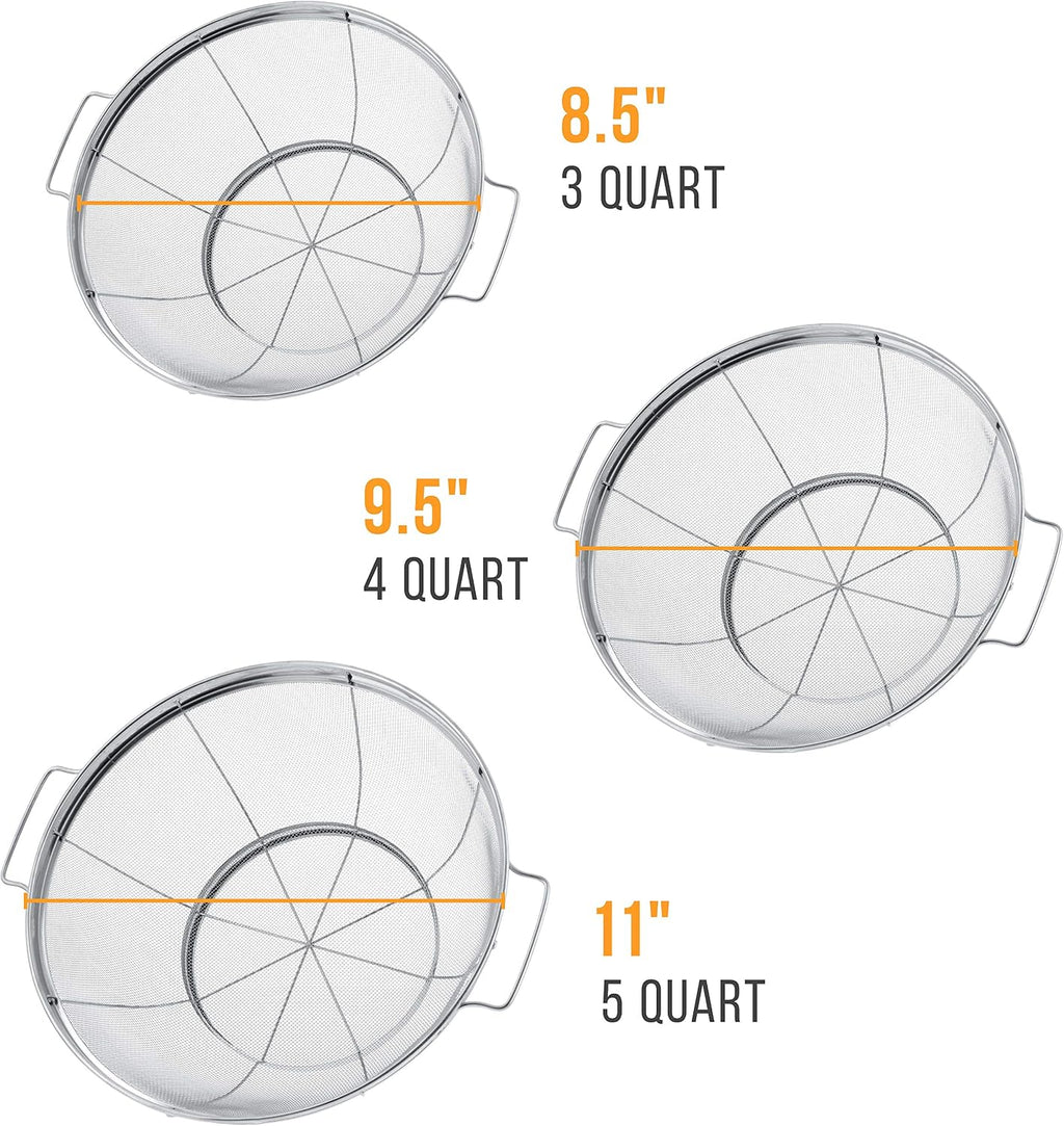 U.S. Kitchen Supply Set of 3 Stainless Steel Colander Strainers Net Baskets