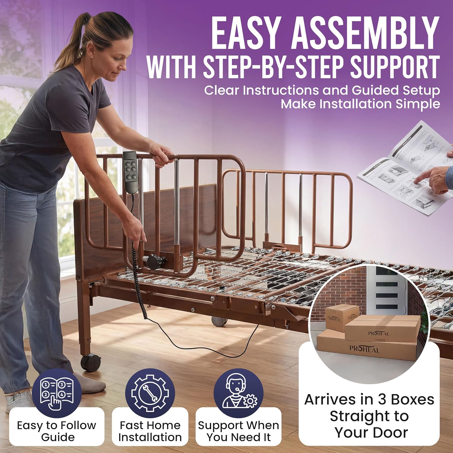 Electric Hospital Bed for Home Use - Includes Foam Mattress, Half Rails - Adjustabe Medical Bed Set