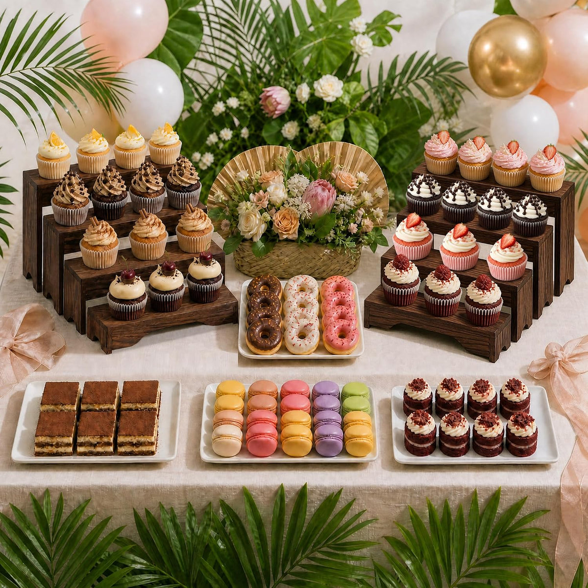 3 Set Upgraded Wooden Tiered Risers Display Stand