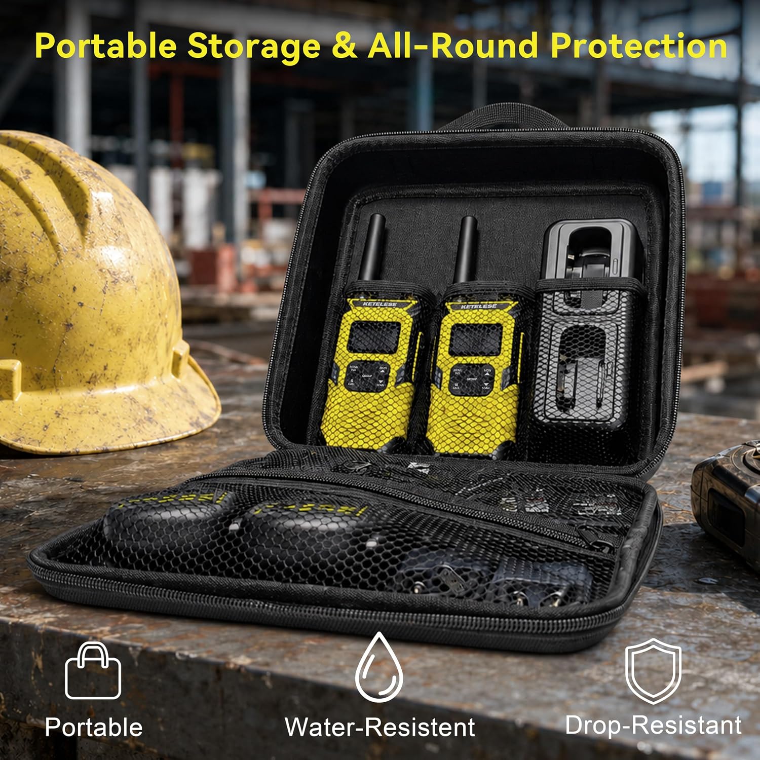 T4 Walkie Talkie 22 Channel with Speaker Mic, IP67 Waterproof Two Way Radio Set with Portable Bag, Earpiece, Charge
