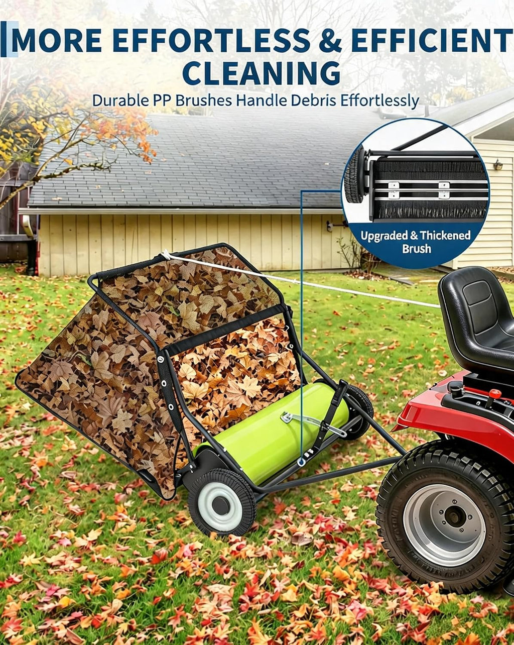 50 in Lawn Sweeper Tow Behind, 28 Cu. ft Large Hopper Leaf & Grass Collector, Heavy Duty Pull Behind Yard Sweeper