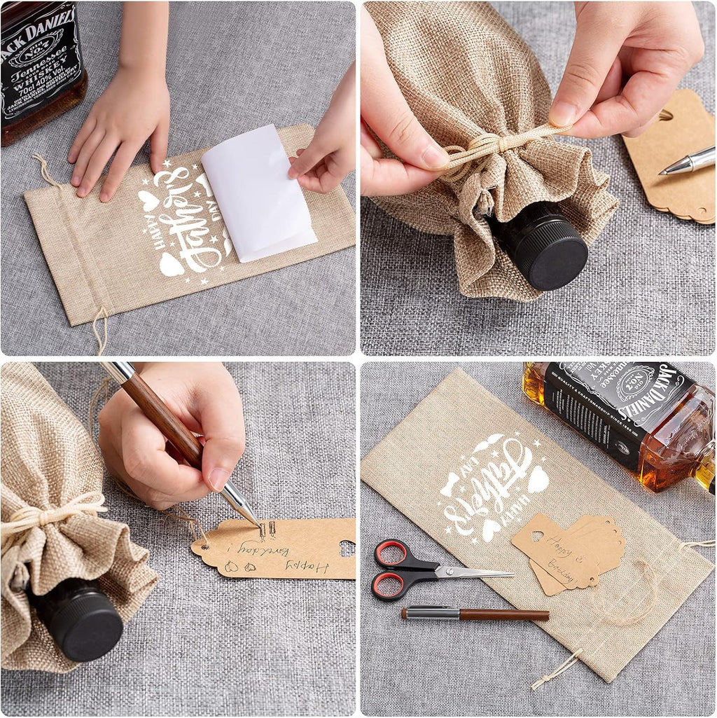 12Pcs Premium Burlap Wine Bags and 12Pcs Gift Tags, Reusable Wine Gift Bags with Drawstrings, Wine Bottle Bags, Wine
