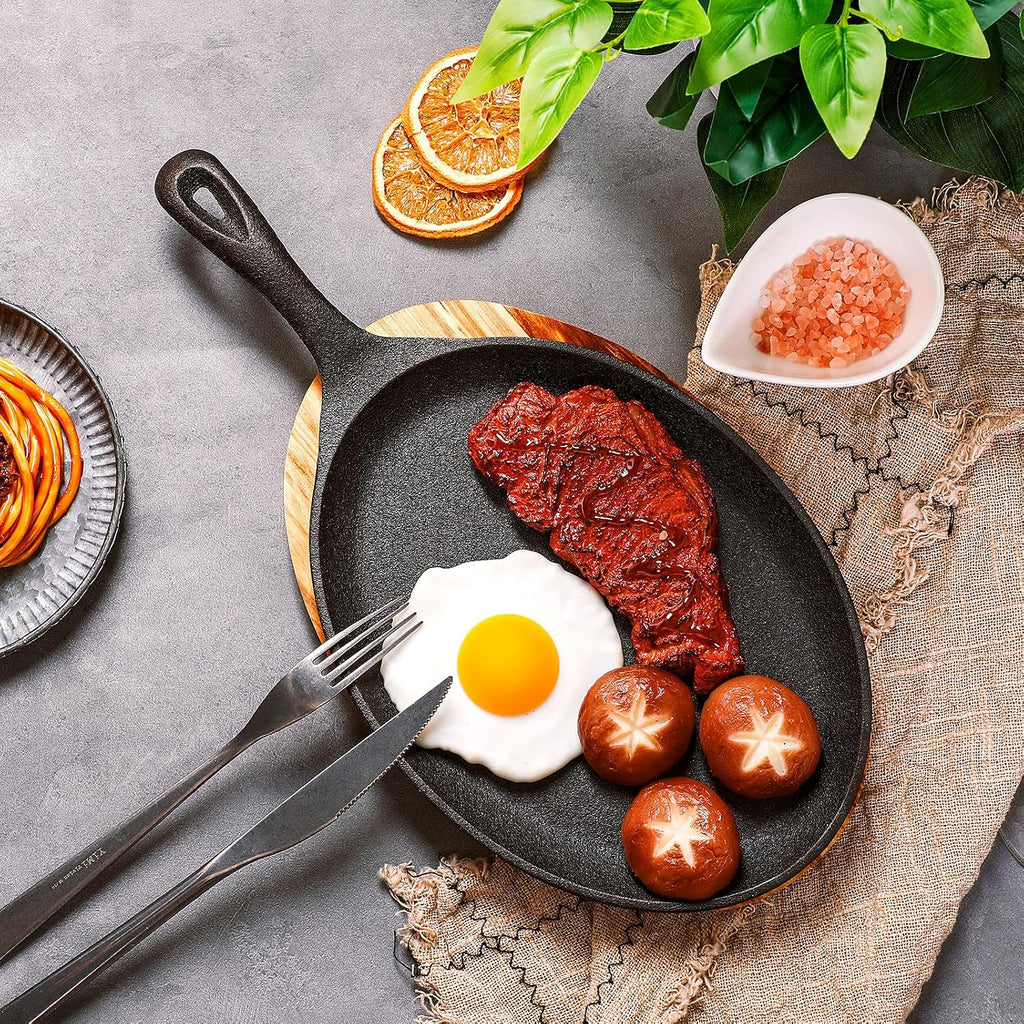 Cast Iron Fajita Skillet, Wooden Tray, Protective Mitt, 2 Sets