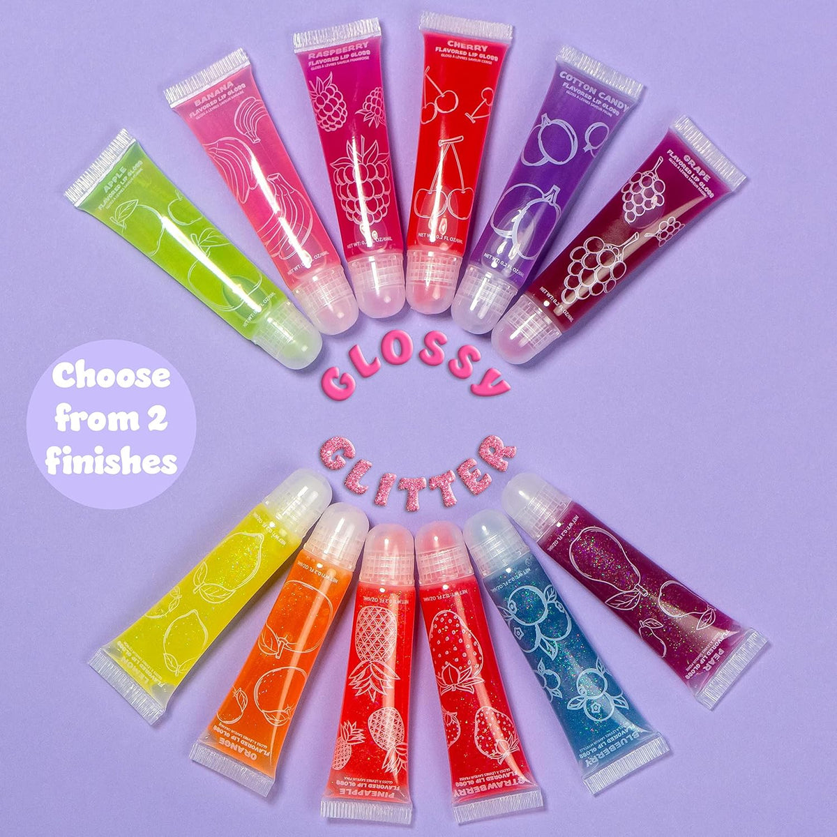 12pc Flavored Lip Gloss Set, Glitter Lip Kit, Fruit Flavored Great Gift