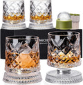 Spinning Whiskey Glasses Set of 4, 9.5 oz with Rotating Bases, Whiskey Gift