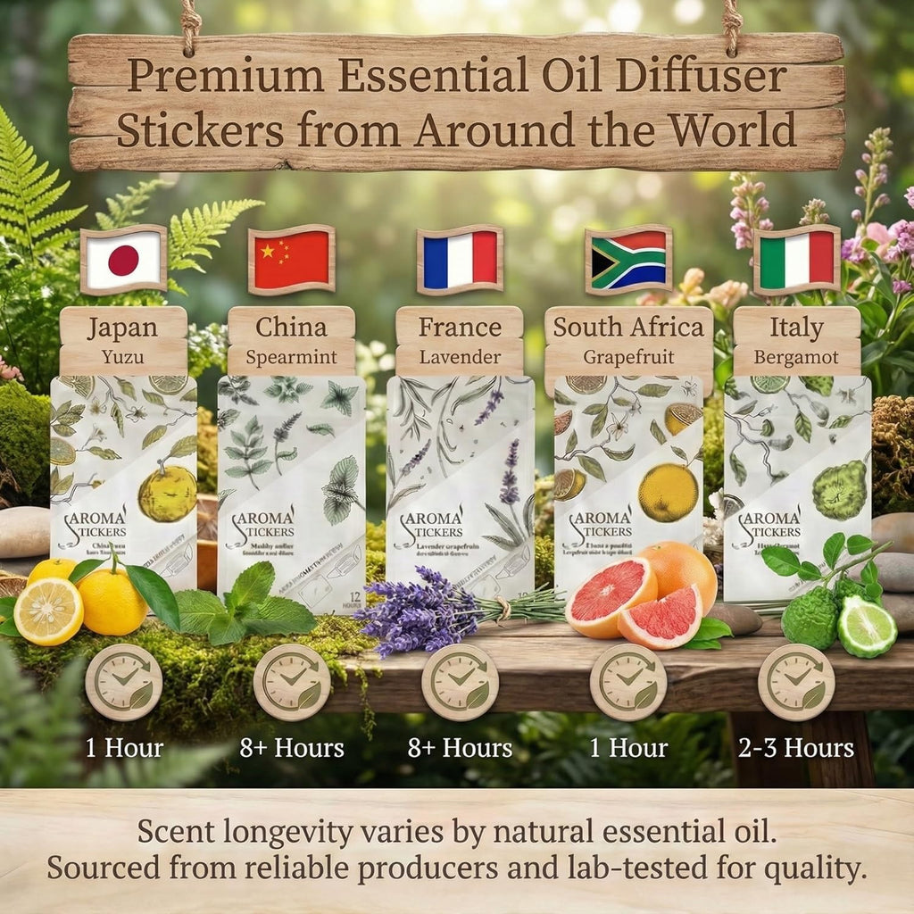 Bergamot Essential Oil Scented Stickers for Aromatherapy, 100% Natural Pure Essential Oil Scented Patch, Personal