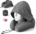 SkytraxComf Travel Neck Pillow with Hood for Privacy on Long Flights | Memory Foam | Airplane Sleep | Safety-Tested