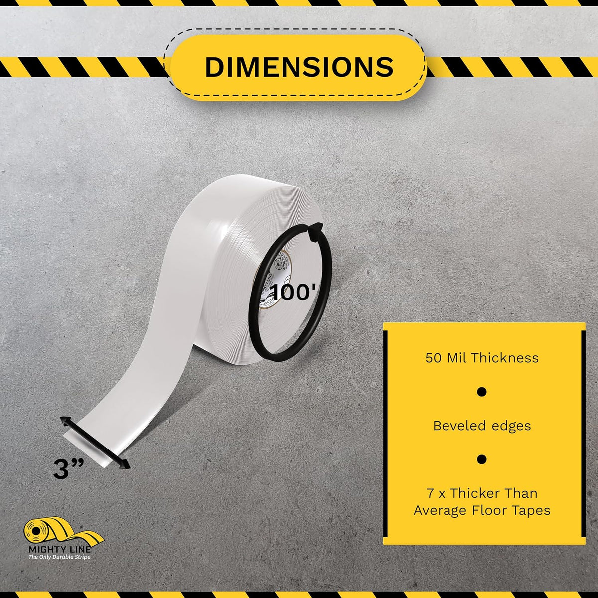 5S Floor Marking Tape, 3 in Wide, 100 ft Roll, White
