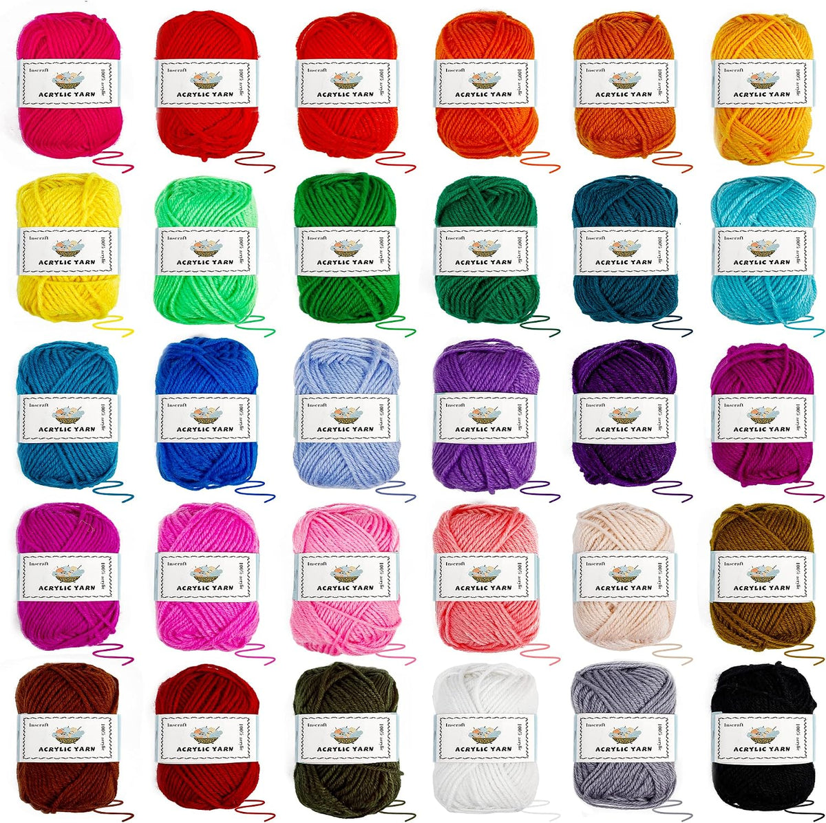 Crochet Yarn Kit for Beginners Adults and Kids, Includes 1650 Yards 30 Colors Acrylic Skeins, User Manual, Hooks