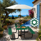 6FT Rectangular Steel Outdoor Picnic Table, Commercial Picnic Table Bench Set with Umbrella Hole, Weather-Resistant