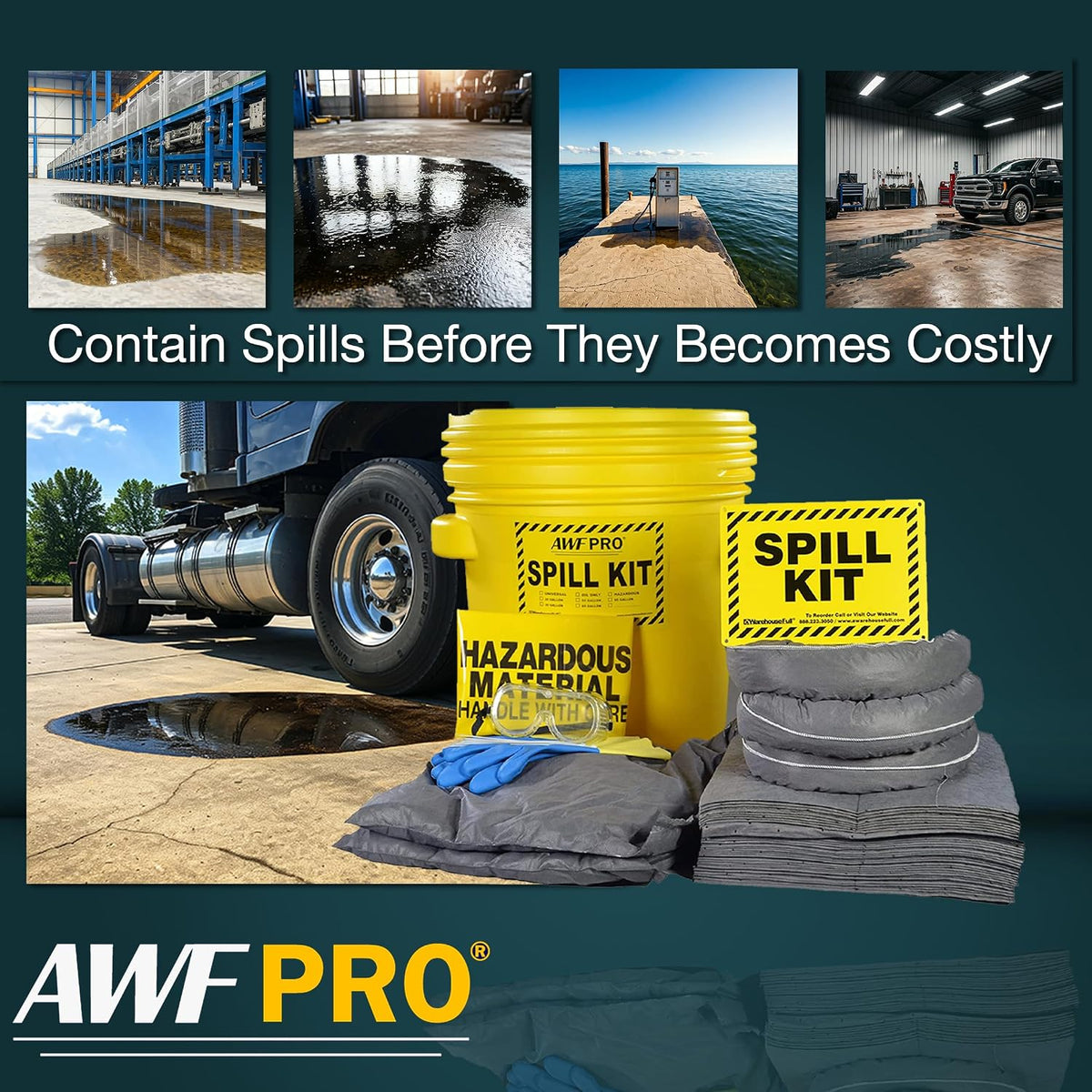 AWF PRO 20 Gallon Universal Spill Kit, 59 Pieces
