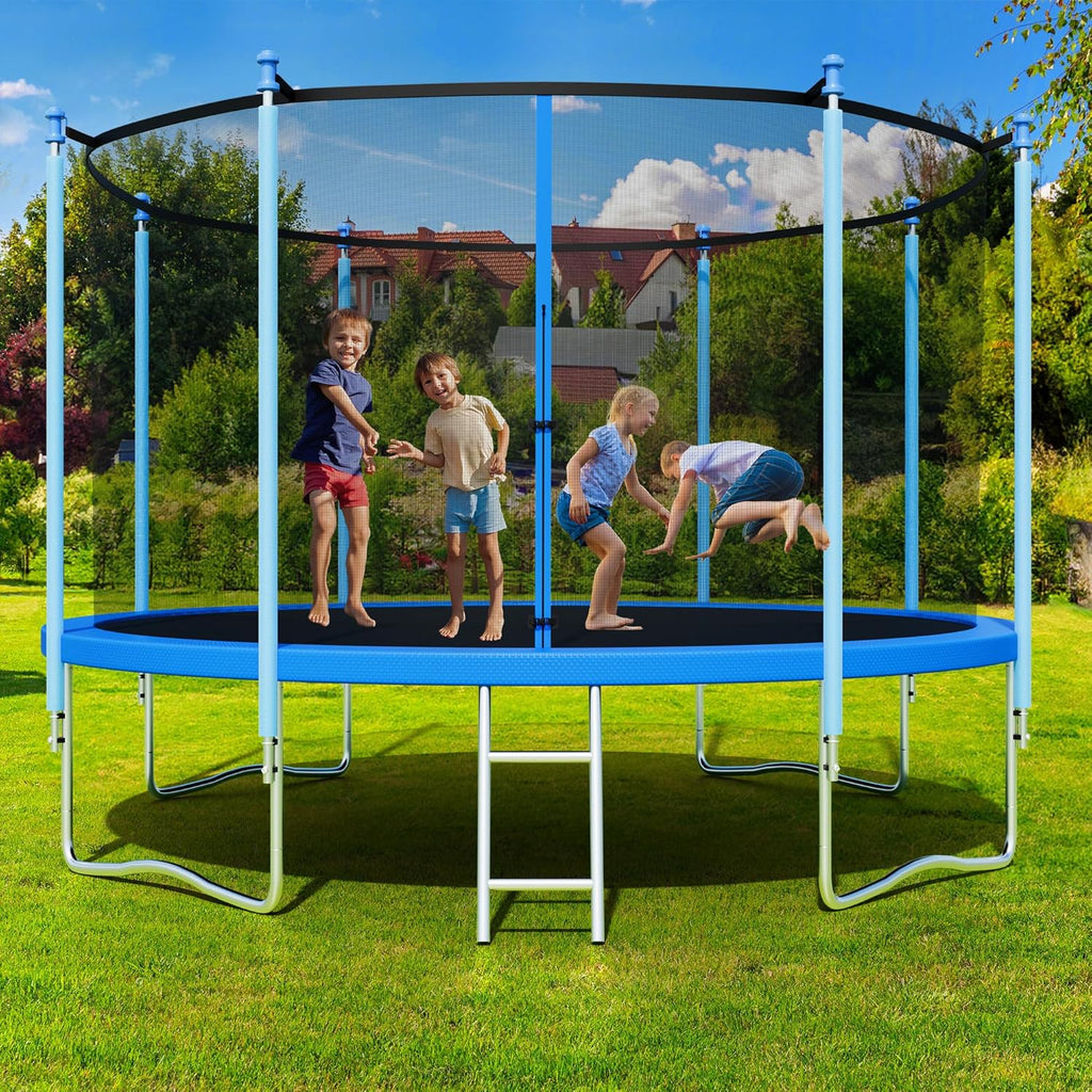 Trampoline Outdoor 12FT 14FT with Enclosure and Ladder, ASTM Approved Recreational Trampoline for Kids and Adults