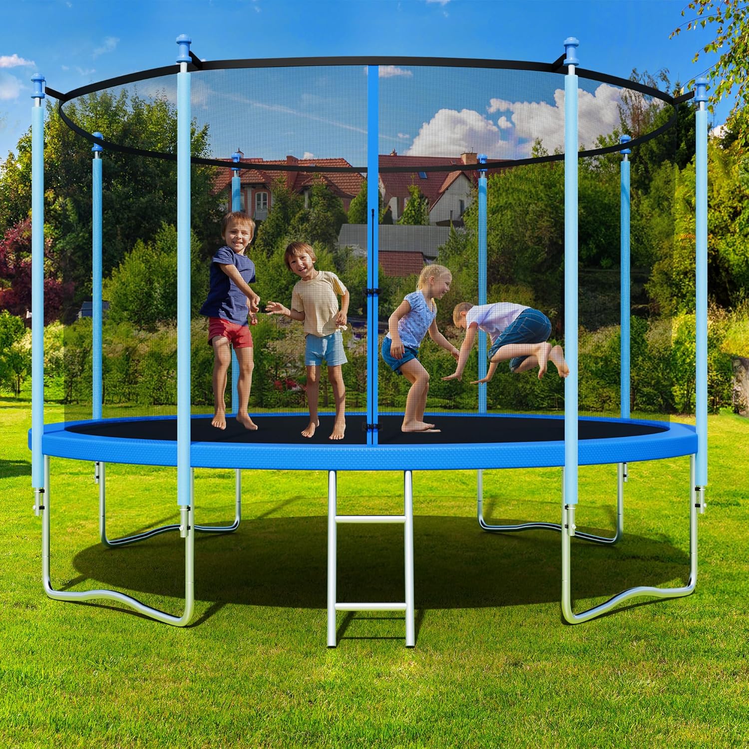 Trampoline Outdoor 12FT 14FT with Enclosure and Ladder, ASTM Approved Recreational Trampoline for Kids and Adults