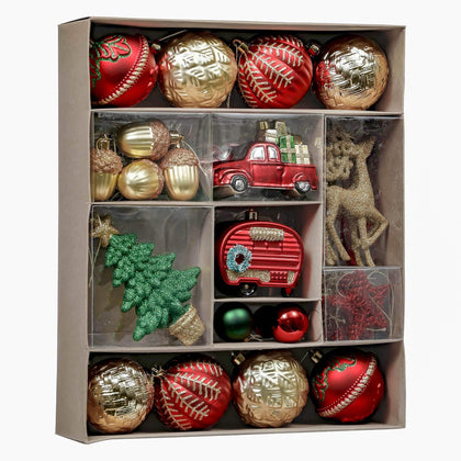 Christmas Tree Ornaments Set, 60ct Red Green and Gold Shatterproof Christmas Tree Decorations Bulk, Traditional