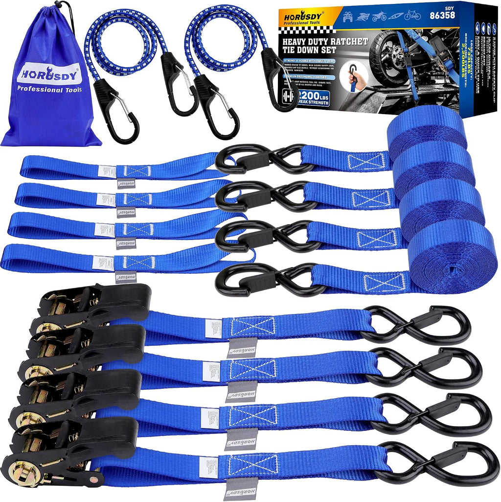 Ratchet Straps Heavy Duty, Tie Down Straps Ratchet Set, 2200 LB Break Strength, Safety Lock S Hooks, Best for Moving