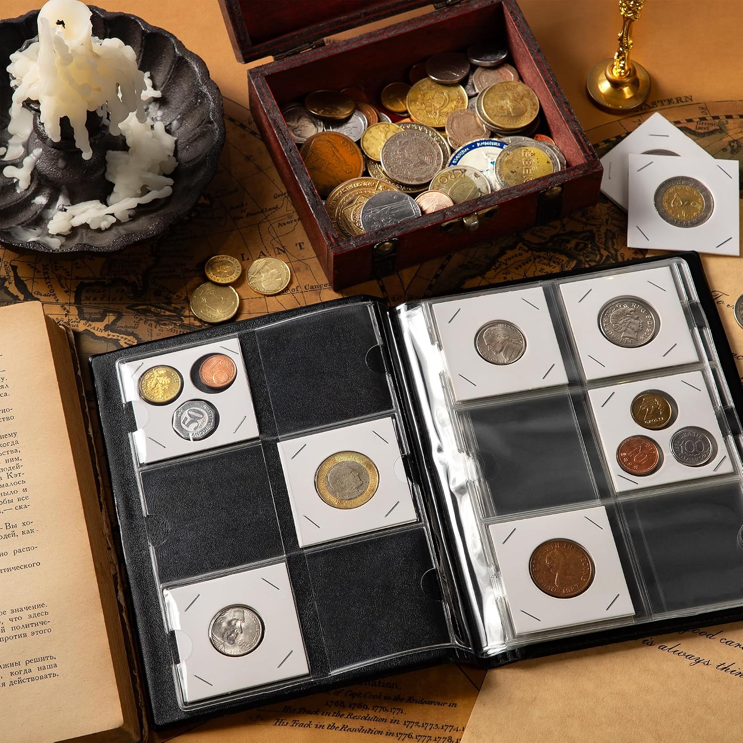 Coin Flip Holder Albums - 60 Pockets 2x2 inches Black | Uncle Paul Coin Storage Books for Coin Cardboard Collection