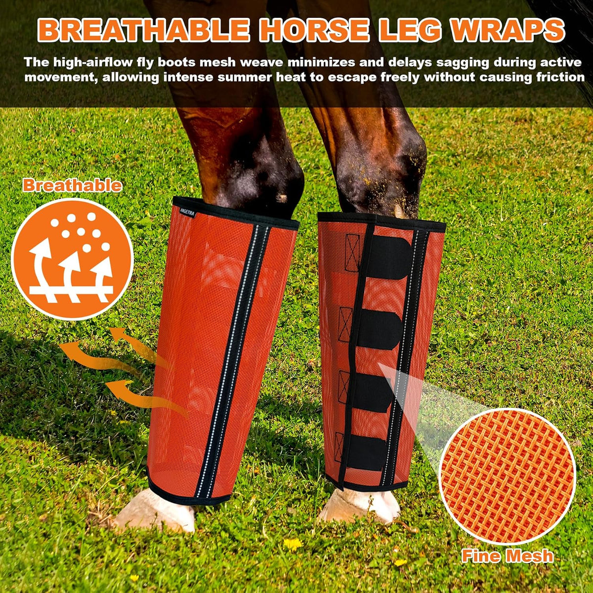 Horse Fly Boots Set of 4, Breathable Mesh Protectores para Caballos, Lightweight Fly Protection for Horse Legs