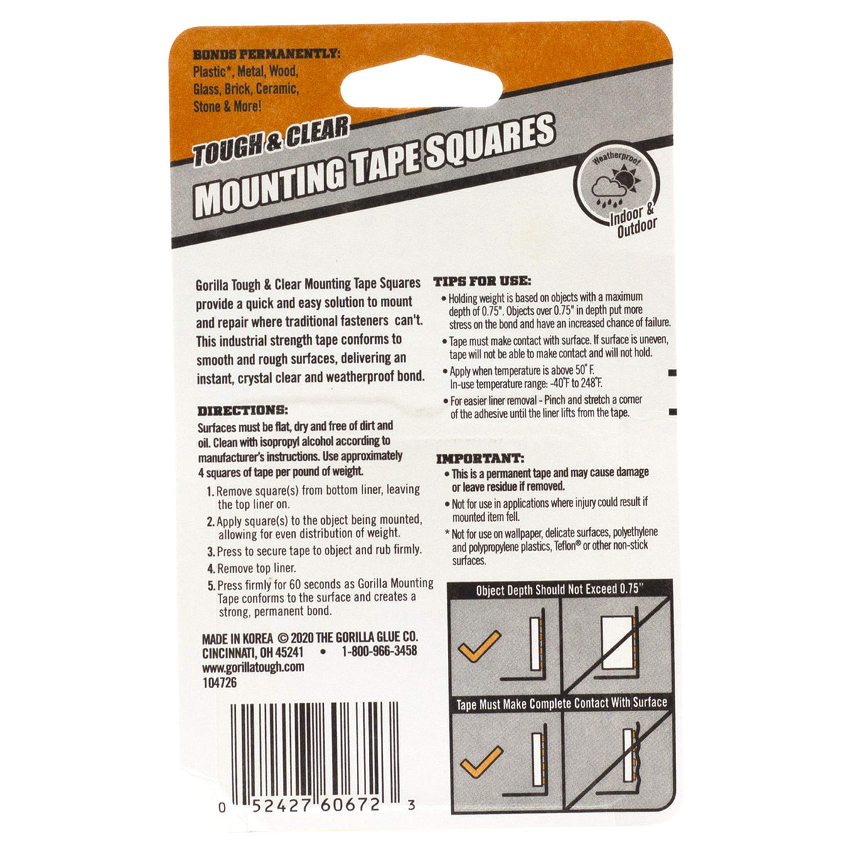 Invisible Hold Double Sided Tape, 24 Pre-Cut 1" Mounting Squares