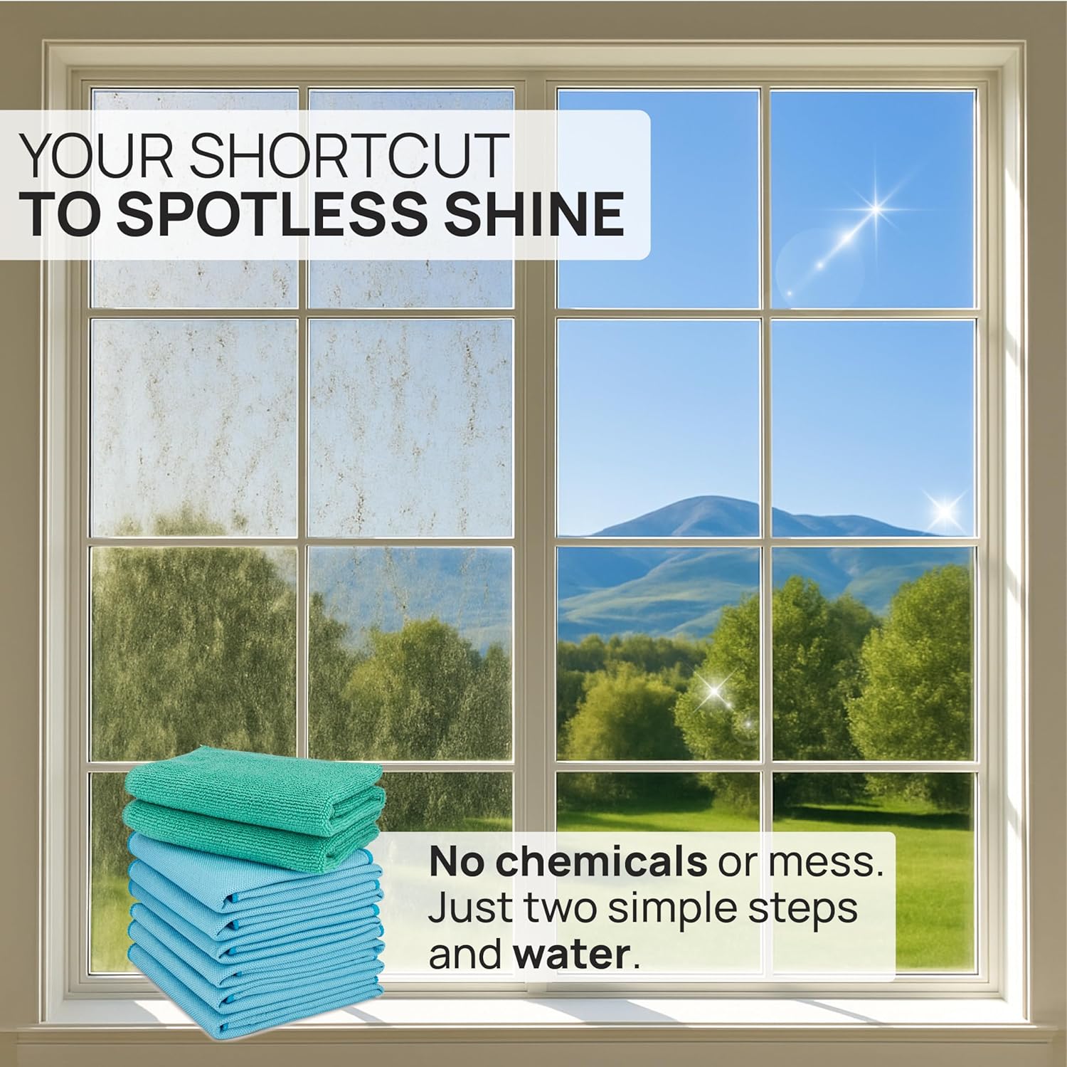 Claro 2 Step Glass Cleaning Cloth 8-Pack – Green Wet & Blue Dry Microfiber Towels Cleaning for Windows, Mirrors &